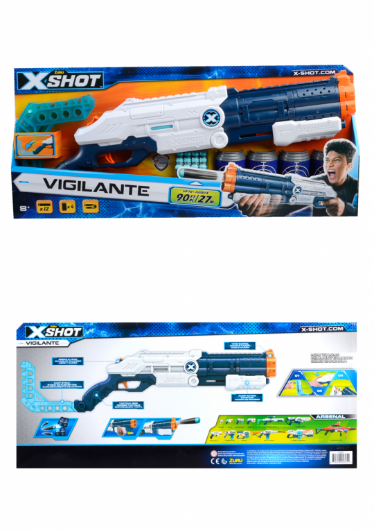 X-Shot Скорострельный бластер EXCEL Vigilante (4 банки, 12 патронов) 70*6,5*26см Фото