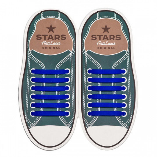 Силиконовые  шнурки AntiLaces Stars, 56,5 мм, 12 шт, синие Фото