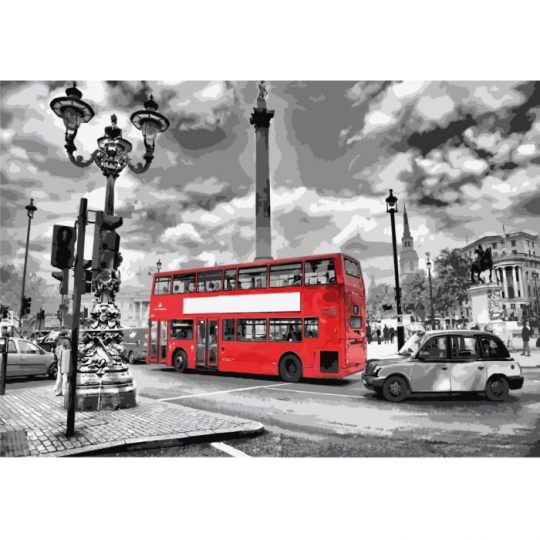 Картина по номерам Городской пейзаж &quot;Яркий автобус&quot;, в термопакете 35*50см Фото