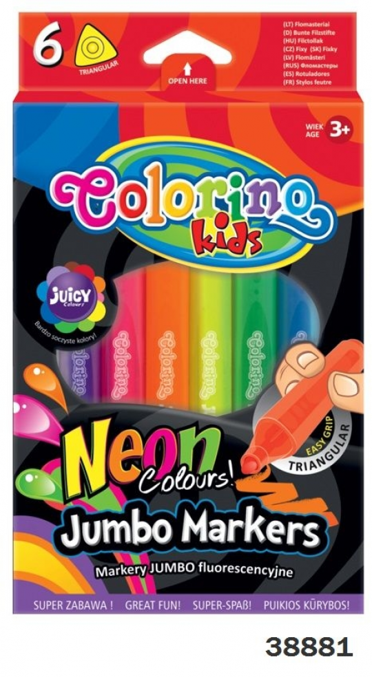 Маркеры &quot;Jumbo&quot; трехугольные, neon, 6 цветов, ТМ Colorino Фото