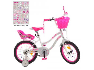 Велосипед детский PROF1 18д Y1894-1K (1шт) Star,SKD75,бело-малин,звонок,фонарь,корз,сид кукл,доп.кол