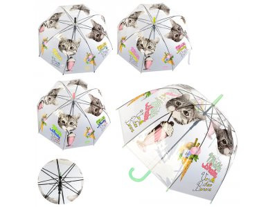 Зонтик детский MK 2619 (36шт) кот,дл.81см,трость74см,диам80см,спица58см,клеенка,4цв,в кульке