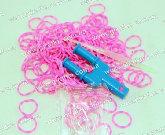 Набор резиночек полосатых для плетения 200 штук розово-голубые Фото