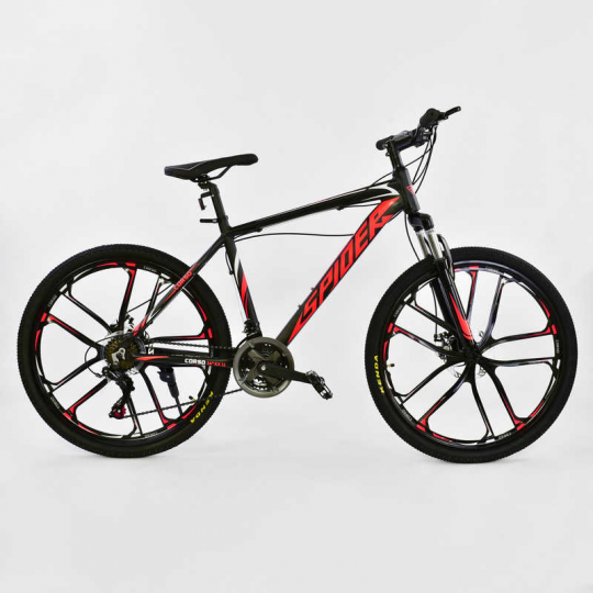 Велосипед Спортивный CORSO 26&quot;дюймов JYT 006 - 7322 BLACK-RED SPIDER (1) Алюминий, 21 скорость Фото