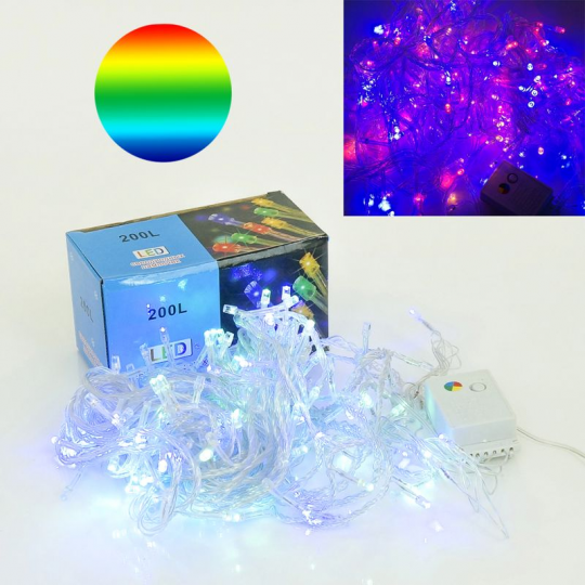 Гирлянда светодиодная 15 м, 200 разноцветных лампочек (50шт) Фото