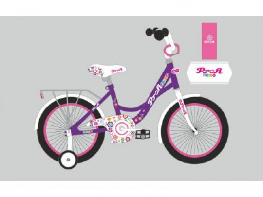 Велосипед детский PROF1 14д. Y1422-1 (1шт) Bloom,фиолетовый,звонок,доп.колеса Фото