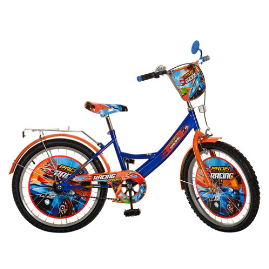 Велосипед детский PROF1 мульт 20д. PR2043 (1шт) Racing,оранж-синий,зеркало,звонок, Фото