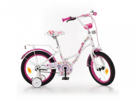 Велосипед детский PROF1 16д. Y1625 (1шт) Bloom, бело-малинов.,звонок,доп.колеса Фото