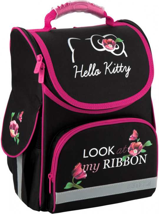 Рюкзак школьный каркасный Kite Education Hello Kitty для девочек 950 г 35х25х13 см 11.5 л Черный (HK20-501S) + пенал в подарок Фото