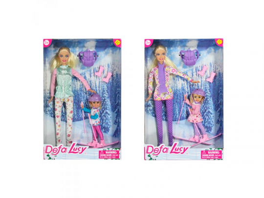 Кукла DEFA 8356 (24шт) 29см, дочка 3см, лыжи, рюкзак, 2 вида, в кор-ке, 20,5-32-5см Фото