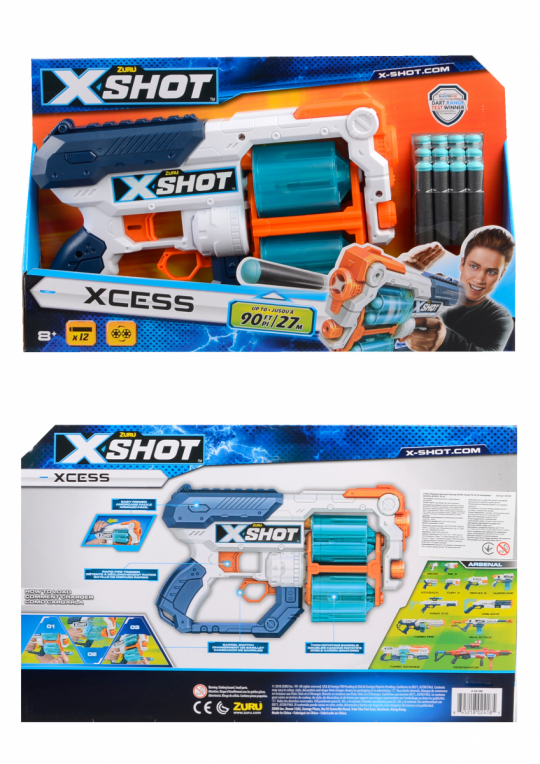 X-Shot Скорострельный бластер EXCEL Xcess TK-12 (12 патронов) 40*6,5*24см Фото
