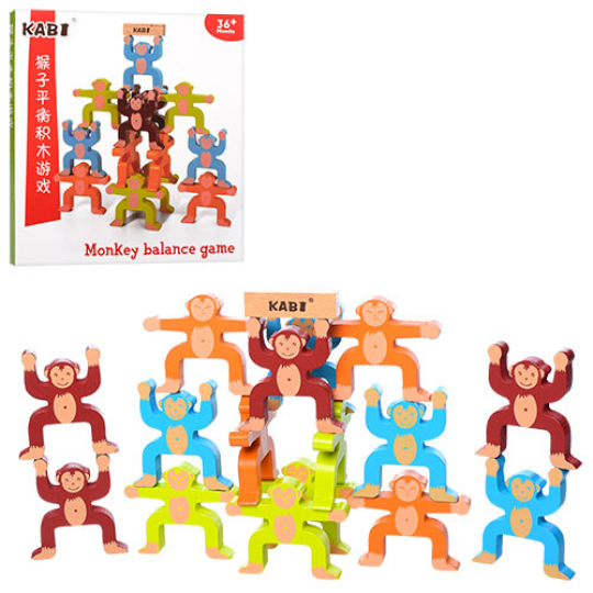Деревянная игрушка Игра MD 1189 (40шт) удержать равновесие, фигурки-обезьянки, в кор-ке, 27-28-2,5см Фото