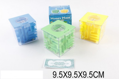 Головоломка 3D-лабиринт-копилка 2691 (1442942) (120шт/2) куб, 3 цвета микс, в кор. 9,5*9,5*9,5 см