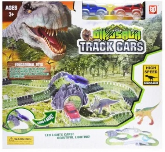 Трек Dinozaurs, с петлями, 309 дет+2 светящ машинка+4 динозавра+аксессуары, в кор 48*11*43см /12-2/ Фото