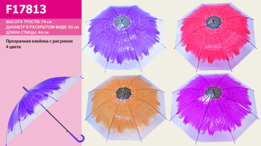Зонт &quot;Цветок&quot; 4 вида, прозрачная клеенка, в п/э 60см  /60-3/ Фото