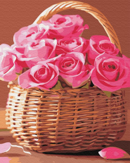 Картина по номерам Корзинка розовых роз, в термопакете 40*50см