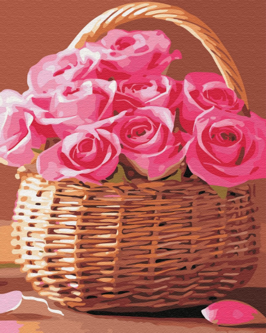 Картина по номерам Корзинка розовых роз, в термопакете 40*50см Фото