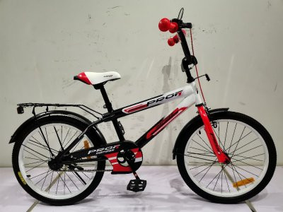 Велосипед детский PROF1 20д. SY2055 (1шт) Inspirer, черно-бел-красн (мат), свет, звонок, зерк., подножка