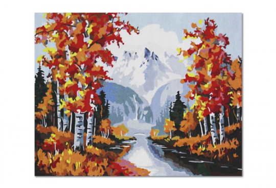 Холст-расскраска по номерам &quot;Осенний пейзаж&quot; (40*50см), с набором красок и кисточкой и рамкой Фото
