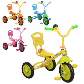 Велосипед M 1190 (4шт) 3 колеса, голубой, розовый, желтый (один цвет в ящике), клаксон