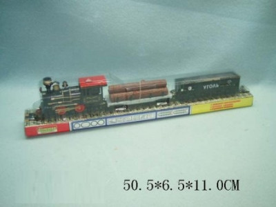 Паровоз батар 1804 (48шт/2) + платформа с бревнами, вагон, под слюдой 50, 5*6, 5*11см
