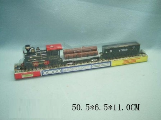 Паровоз батар 1804 (48шт/2) + платформа с бревнами, вагон, под слюдой 50, 5*6, 5*11см Фото