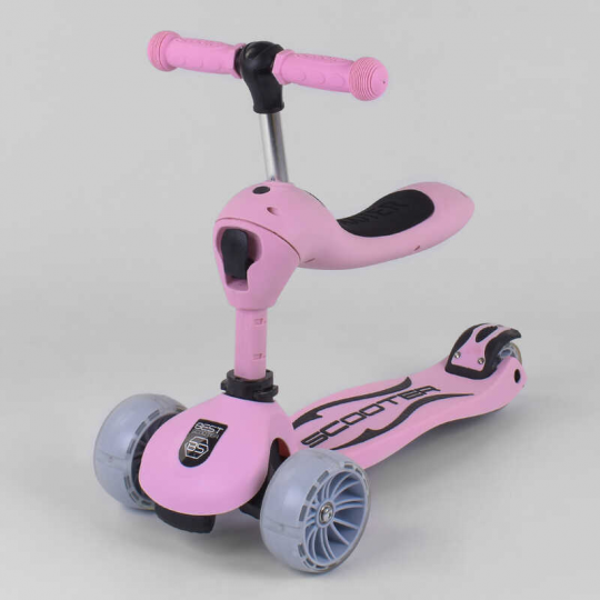 Самокат S- 8015 &quot;Best Scooter&quot; (6) цвет Розовый, колеса PU со светом 120х40мм Фото