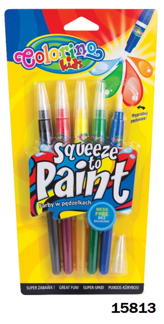 Ручка с кисточкой наполненная краской, 5 цветов, ТМ Colorino Фото