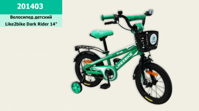 Велосипед детский 2-х колес.14'' Like2bike Dark Rider, зелёный/чёрная, рама сталь, со звонком, руч.тормоз, сборка 75