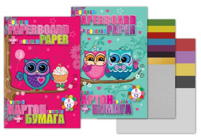 Набор &quot;Cute little owl&quot;картон(8 листов+2металл.)+бумага 2хсторонняя, 12 листов