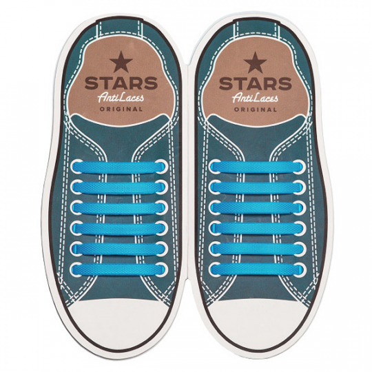 Силиконовые  шнурки AntiLaces Stars, 56,5 мм, 12 шт, голубые Фото