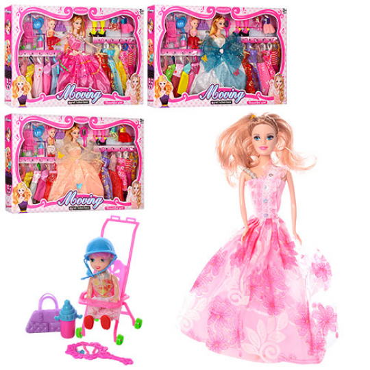 Кукла с нарядом YX032D (30шт) 28см,дочка10см,платья,коляска,шлем,бутылоч,микс видов,кор,55-33-5,5см Фото