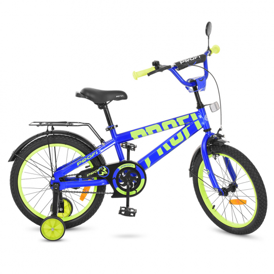 Велосипед детский PROF1 18д. T18172 (1шт) Flash,синий,звонок,доп.колеса Фото