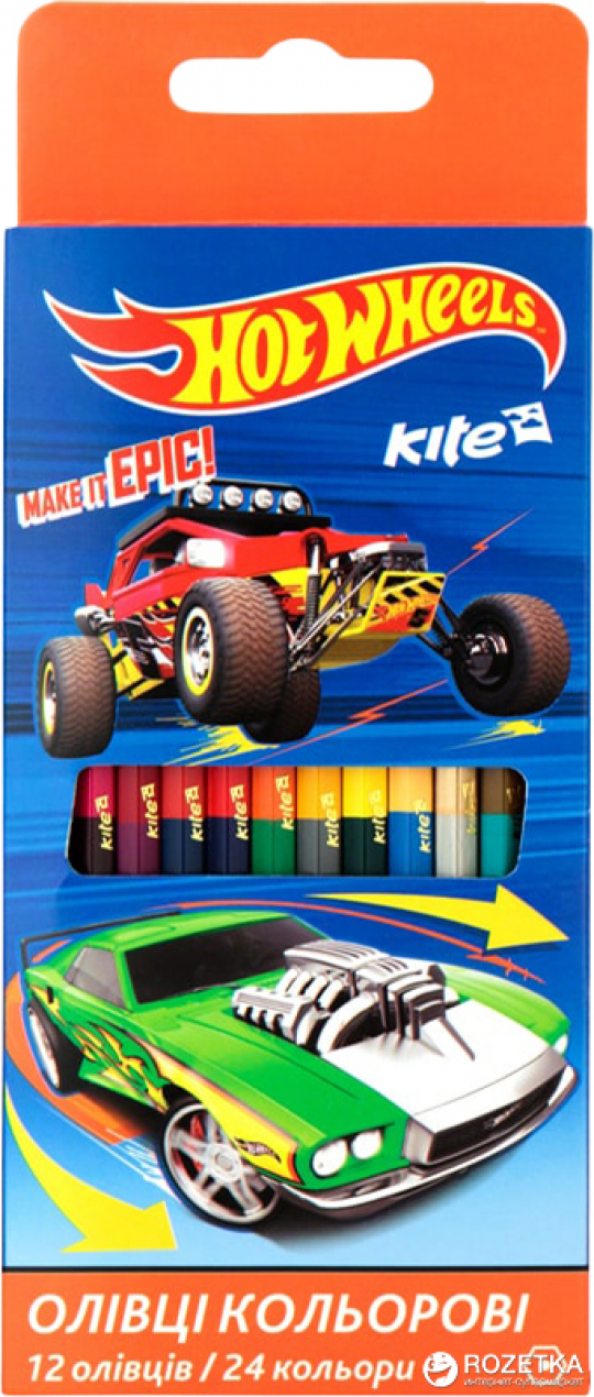 Карандаши цветные двусторонние Kite Hot Wheels 24 цвета (HW17-054) Фото