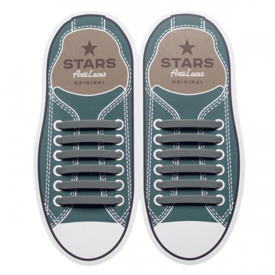 Силиконовые  шнурки AntiLaces Stars, 56,5 мм, 12 шт, серые Фото