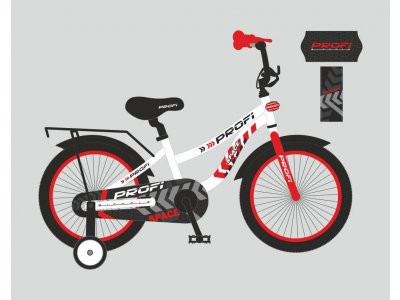Велосипед детский PROF1 12д. T12154 (1шт)Space,бело-красный,звонок,доп.колеса