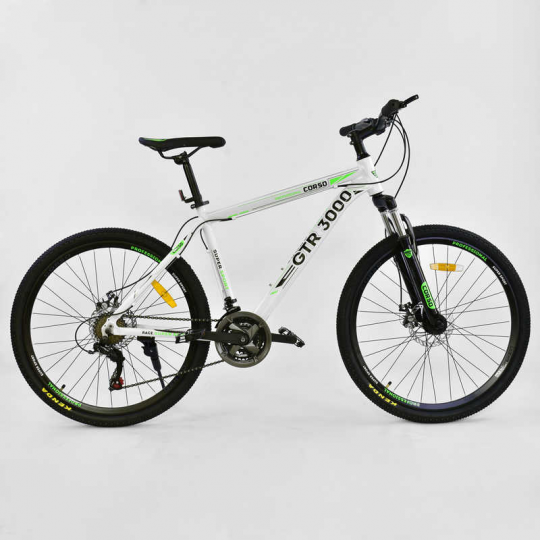 Велосипед Спортивный CORSO 26&quot;дюймов JYT 003 - 7322 WHITE-GREEN GTR-3000 (1) Алюминий, 21 скорость Фото