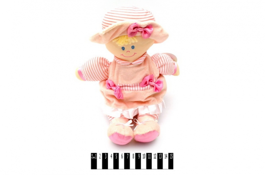 Кукла мягкая в платье и в шляпе 28 см. в п/э /1/ Фото