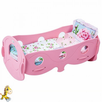 Кроватка для кукол Розовая с постельным бельем  48*25*23см