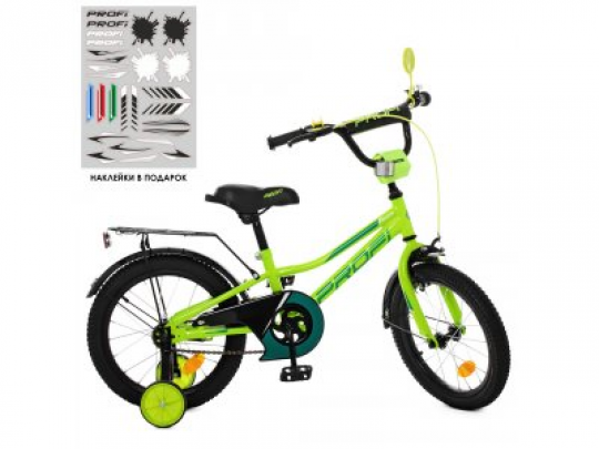 Велосипед детский PROF1 16д. Y16225 (1шт) Prime, салатовый,звонок,доп.колеса Фото