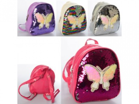 Рюкзак MK 4221 (30шт) 19-17-6см, бабочка, 1отд,застежка-молния,пайетки, 4цвета, в кульке Фото