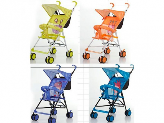 Коляска детская B-1 (4шт) прогул,трость,колеса8шт,ремень-переноска,микс(оранж,зелен,голуб,фиол), Фото