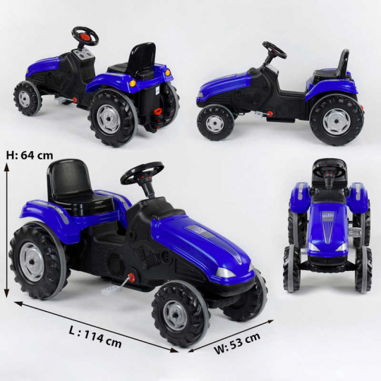 Трактор педальный 07-321 BLUE (1) клаксон на руле, сидение регулируемое, колеса с резиновыми накладками, в коробке Фото
