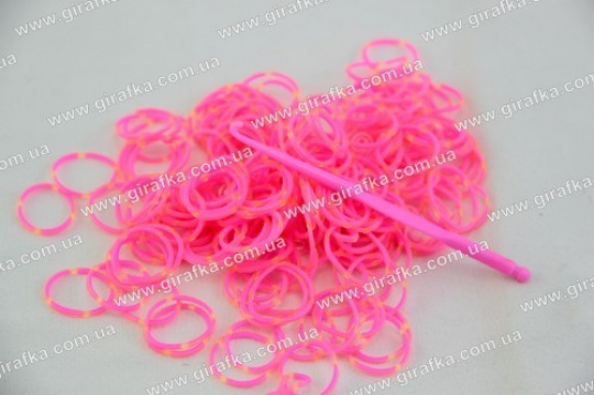 Набор DIY резиночки для плетения розовые с оранжевыми точками Фото