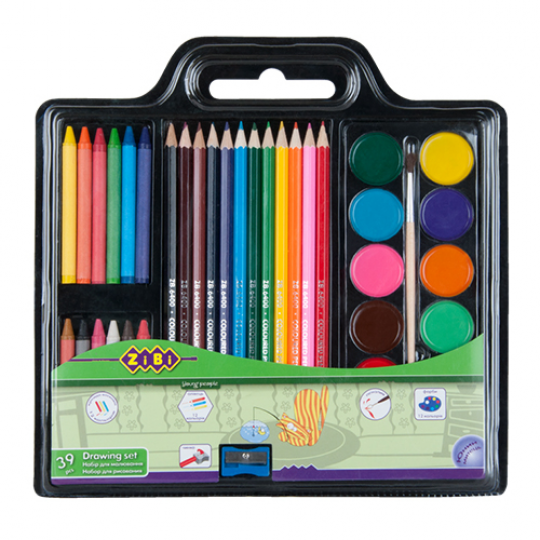 Набор для рисования (краски, цв.карандаши, мел восковый, кисть натуральная, чинка) Фото